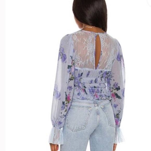 Free People Daphne Blouse in Silver Blue Combo Size S - Picture 2 of 10